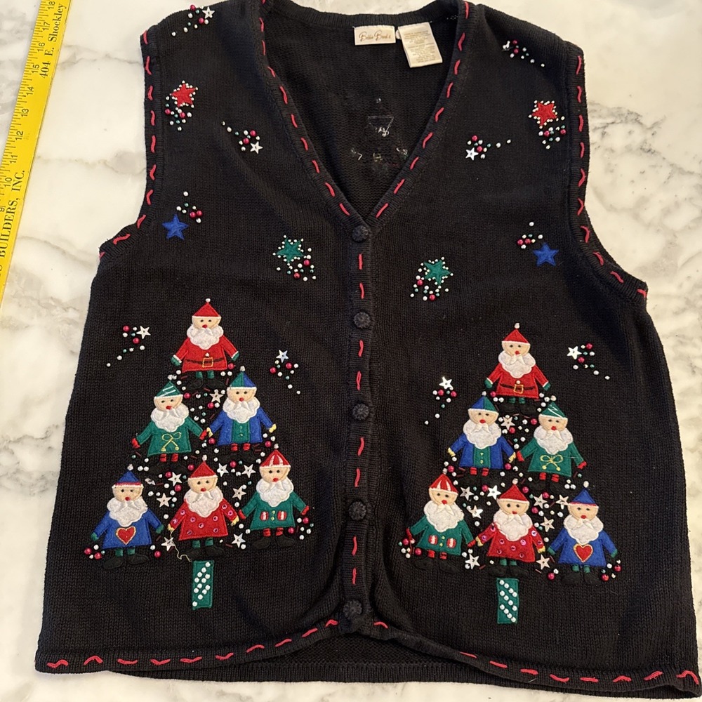 Vintage Bobbie Brooks Women's Santa Tree Christmas Sweater Vest XL